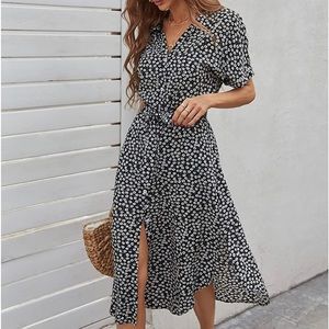 Floral Print Tie-back Shirt Dress